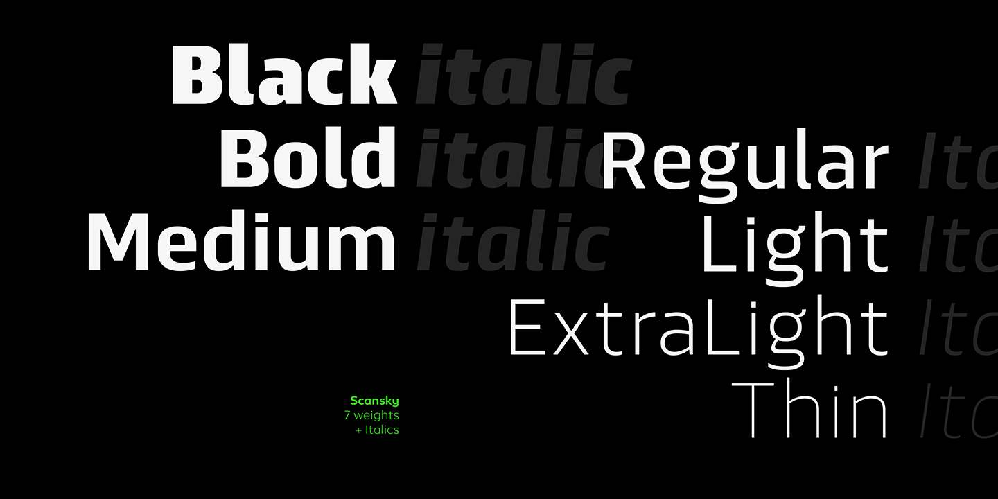 Beispiel einer Scansky Condensed Black Italic-Schriftart